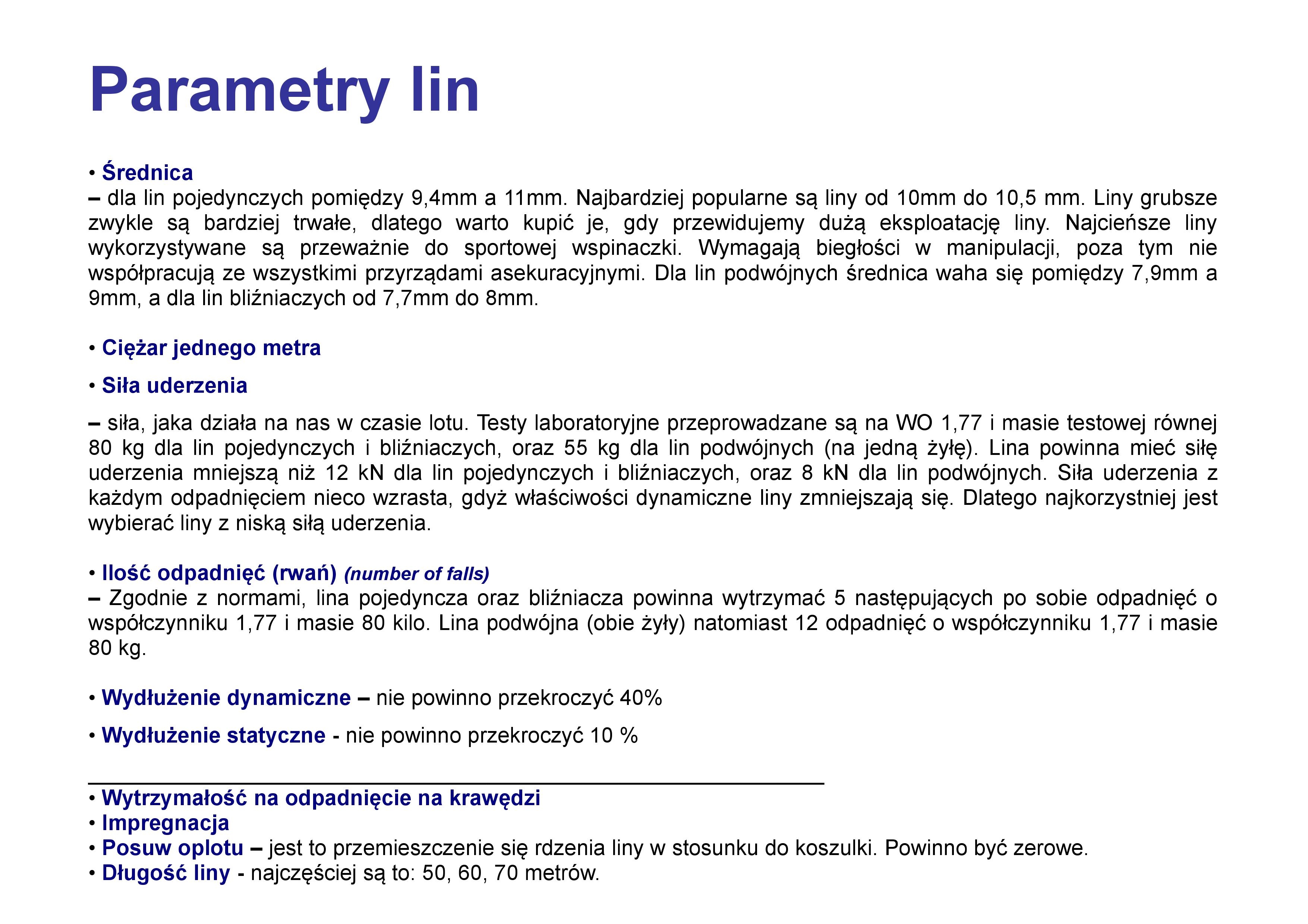 Parametry lin